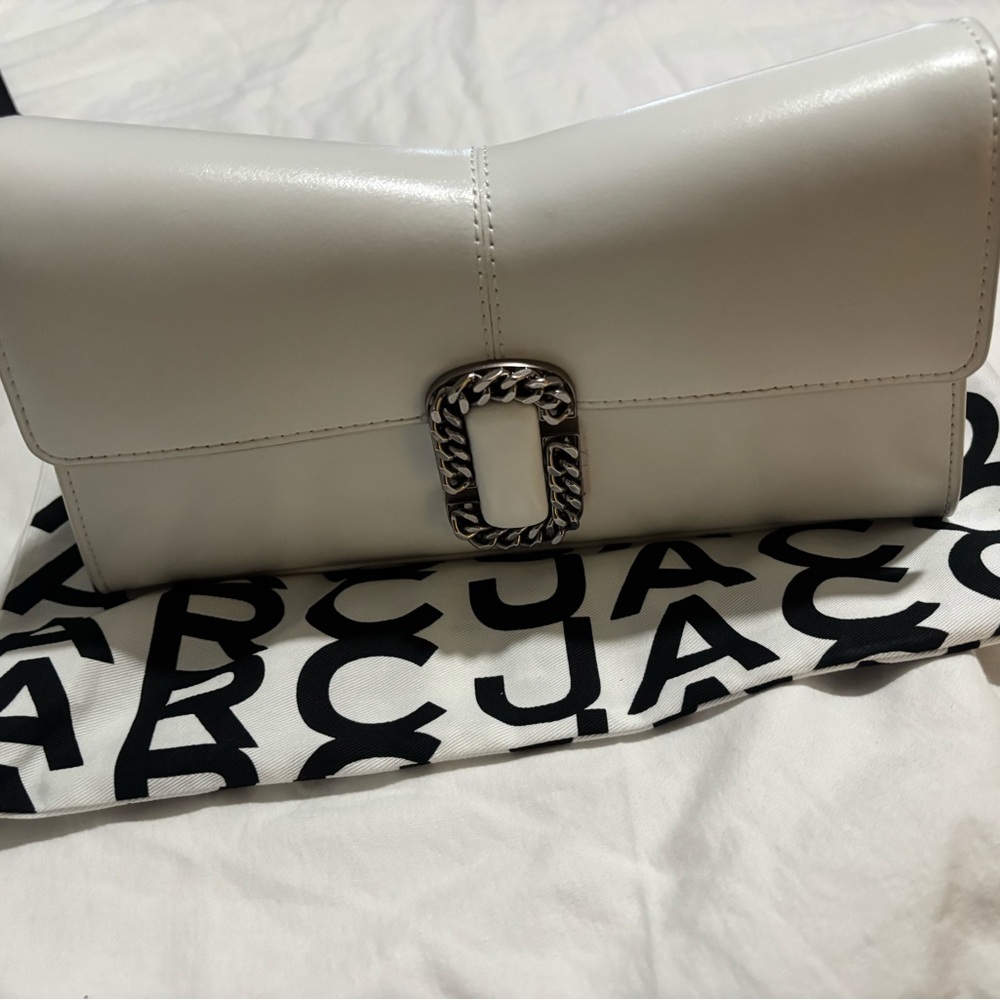 Marc Jacobs White Leather Clutch with Silver Buckle